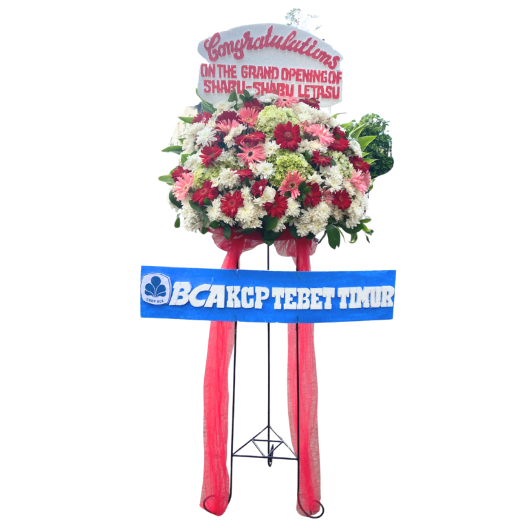 Flower Elegan ini hadir dengan kerangka besi padat yang kokoh dan bunga segar pilihan. Sempurna untuk berbagai acara seperti pernikahan, ulang tahun, atau ucapan simpati. Anda dapat mengkustom bunga, ucapan, dan desain sesuai dengan keinginan Anda, menjadikannya pilihan yang personal dan istimewa.