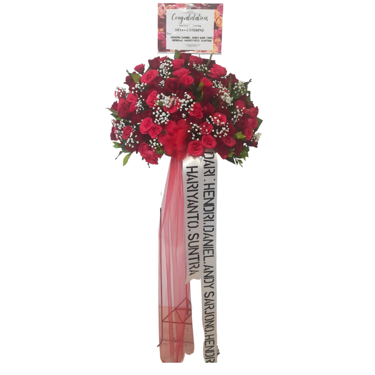 Flower Elegan ini hadir dengan kerangka besi padat yang kokoh dan bunga segar pilihan. Sempurna untuk berbagai acara seperti pernikahan, ulang tahun, atau ucapan simpati. Anda dapat mengkustom bunga, ucapan, dan desain sesuai dengan keinginan Anda, menjadikannya pilihan yang personal dan istimewa.