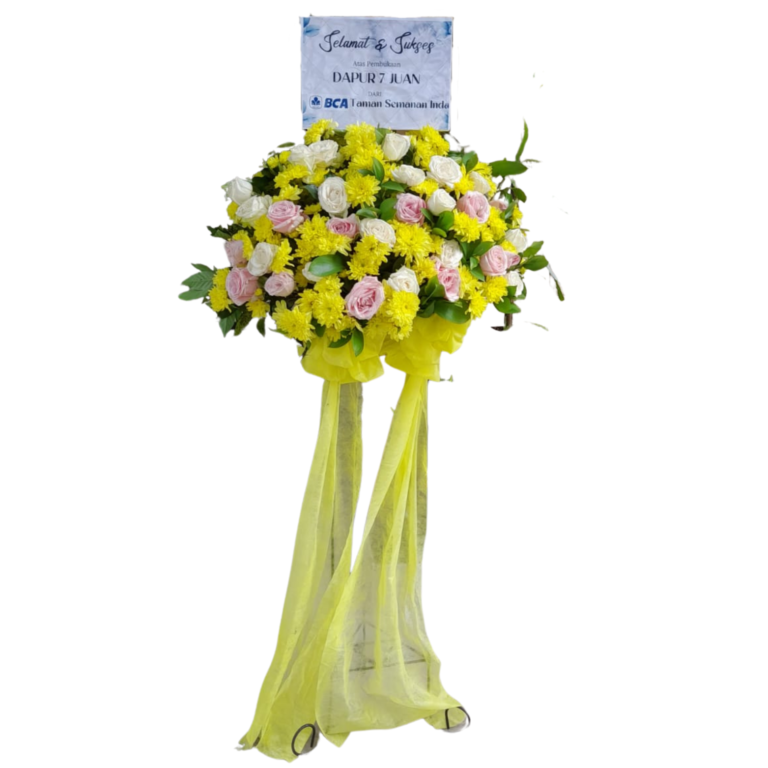 Flower Elegan ini hadir dengan kerangka besi padat yang kokoh dan bunga segar pilihan. Sempurna untuk berbagai acara seperti pernikahan, ulang tahun, atau ucapan simpati. Anda dapat mengkustom bunga, ucapan, dan desain sesuai dengan keinginan Anda, menjadikannya pilihan yang personal dan istimewa.