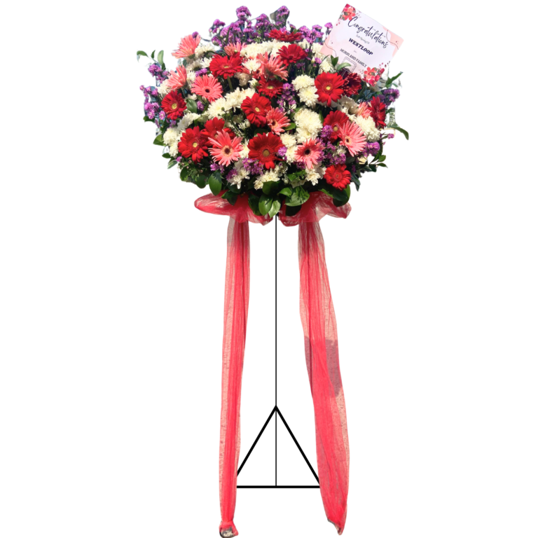 Flower Elegan ini hadir dengan kerangka besi padat yang kokoh dan bunga segar pilihan. Sempurna untuk berbagai acara seperti pernikahan, ulang tahun, atau ucapan simpati. Anda dapat mengkustom bunga, ucapan, dan desain sesuai dengan keinginan Anda, menjadikannya pilihan yang personal dan istimewa.