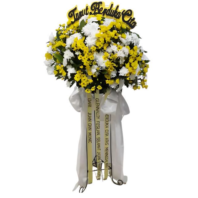 Flower Elegan ini hadir dengan kerangka besi padat yang kokoh dan bunga segar pilihan. Sempurna untuk berbagai acara seperti pernikahan, ulang tahun, atau ucapan simpati. Anda dapat mengkustom bunga, ucapan, dan desain sesuai dengan keinginan Anda, menjadikannya pilihan yang personal dan istimewa.